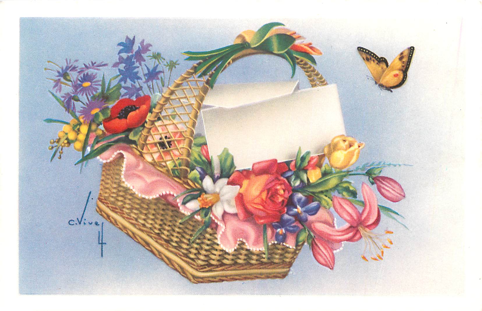 CPA Fleurs Papillons